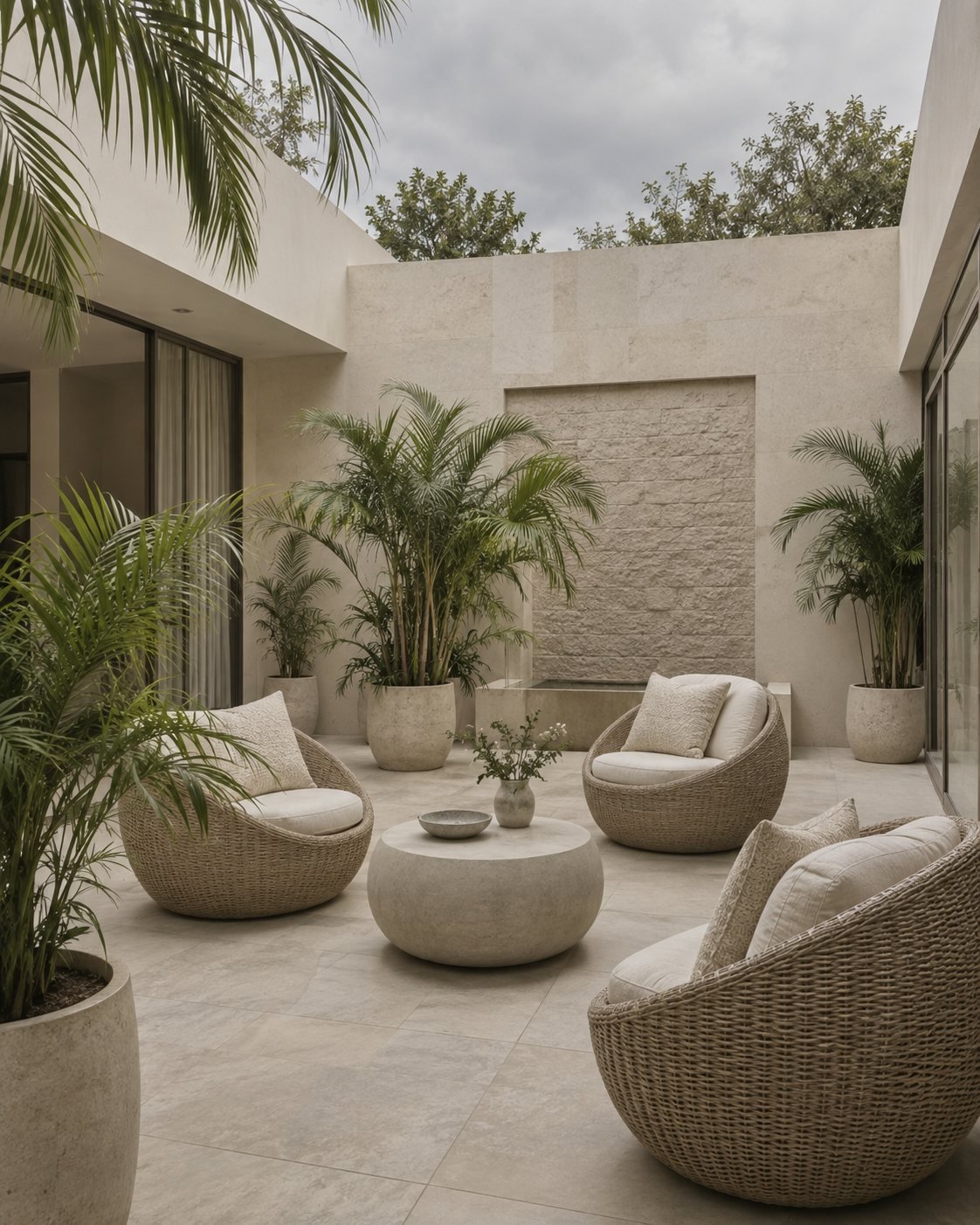 Terrace lounge with outdoor seating and planters